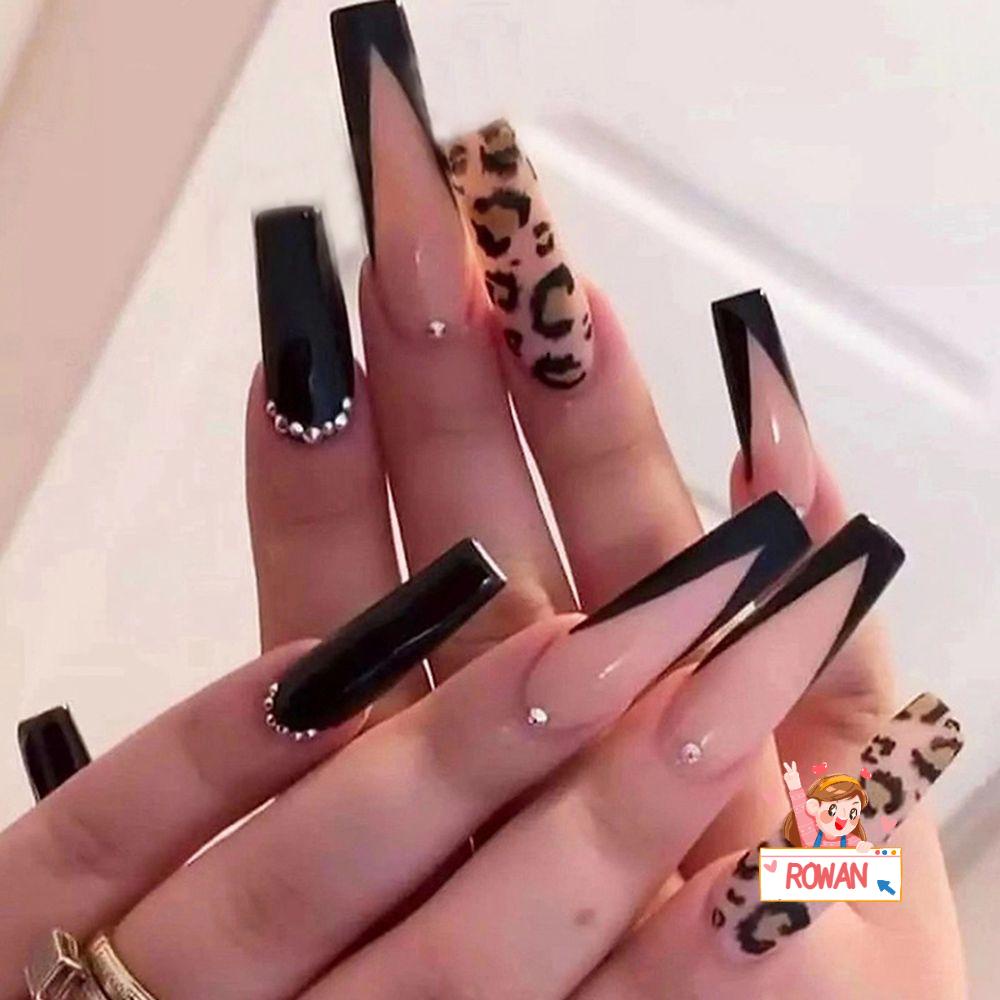 [Hàng mới về] Hộp 24 móng tay giả tùy chọn họa tiết dạng nhấn có thể tháo rời che phủ đầy đủ phong cách Pháp