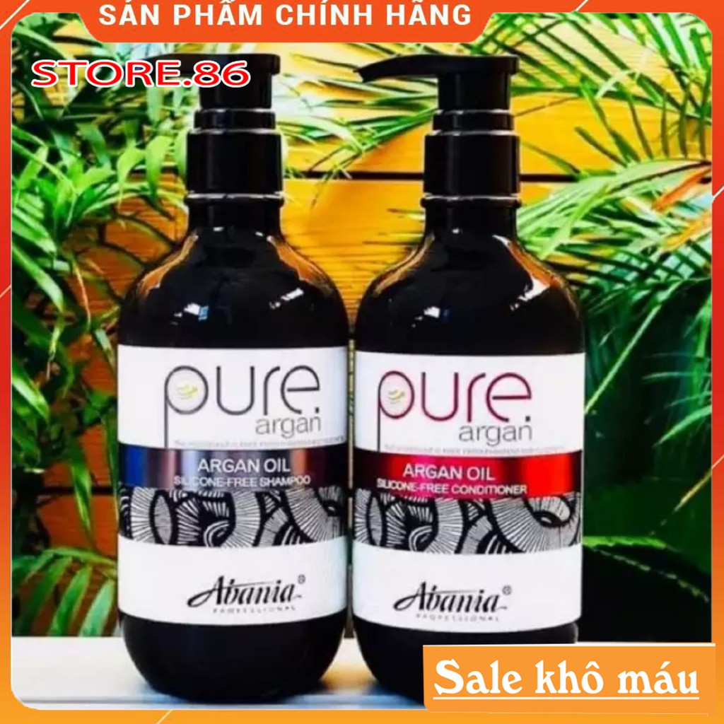 Dầu gội PURE ARGAN ABANIA phục hồi tóc hư tổn khô sơ kiềm dầu sạch gàu, siêu mềm mượt cặp gội xả 500ml chính hãng