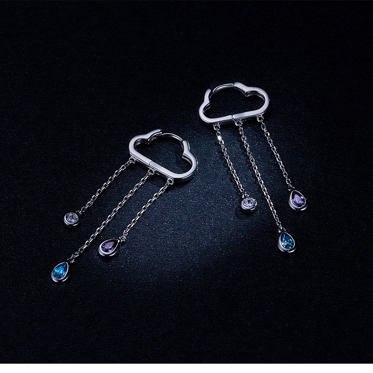 Khuyên tai Bamoer dáng dài tua rua hình đám mây đính đá zircon thời trang Hàn Quốc