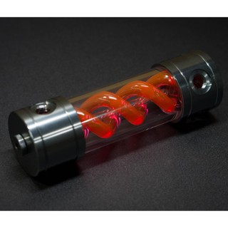 Tank Bykski T-Virus đỏ 2 cáp nhôm 5 lỗ kèm đèn led đỏ