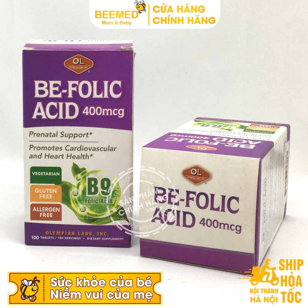 Bổ sung Acid folic cho bà bầu - Be Folic Acid cho mẹ trước sinh và mang thai từ hãng Olympian Labs Mỹ