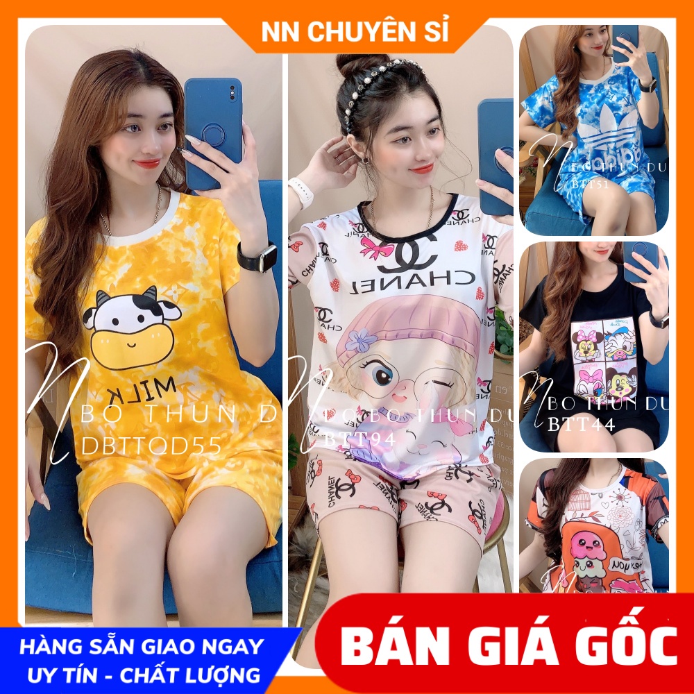 Đồ bộ nữ mặc nhà chất thun in lụa mềm mịn mát in bò sữa in họa tiết dễ thương BTT thun đùi tổng hợp