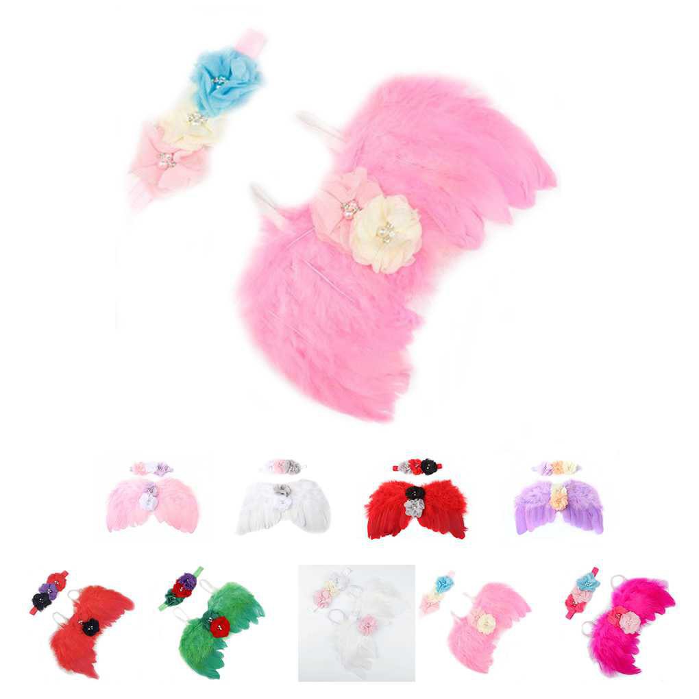 Baby Newborn Angle Feather Wing Colorful Flower Prop Suit Infant Clothes Suit