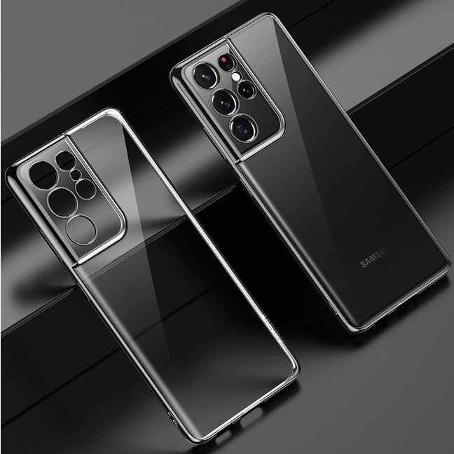 Luxury Gold Plating Case For Samsung S21 FE S22 Ultra Plus  Camera Protect Transparent Soft Silicone Cover