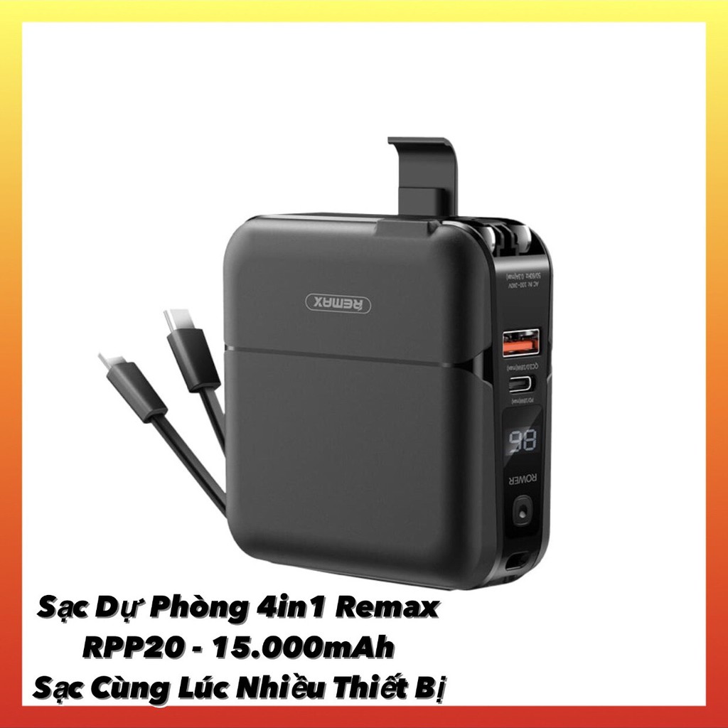 Remax RPP-20 Sạc Dự Phòng 4in1 Hỗ Trợ Sạc Nhanh Pin Sạc Dự Phòng Dung Lượng 15000mAh Chính Hãng