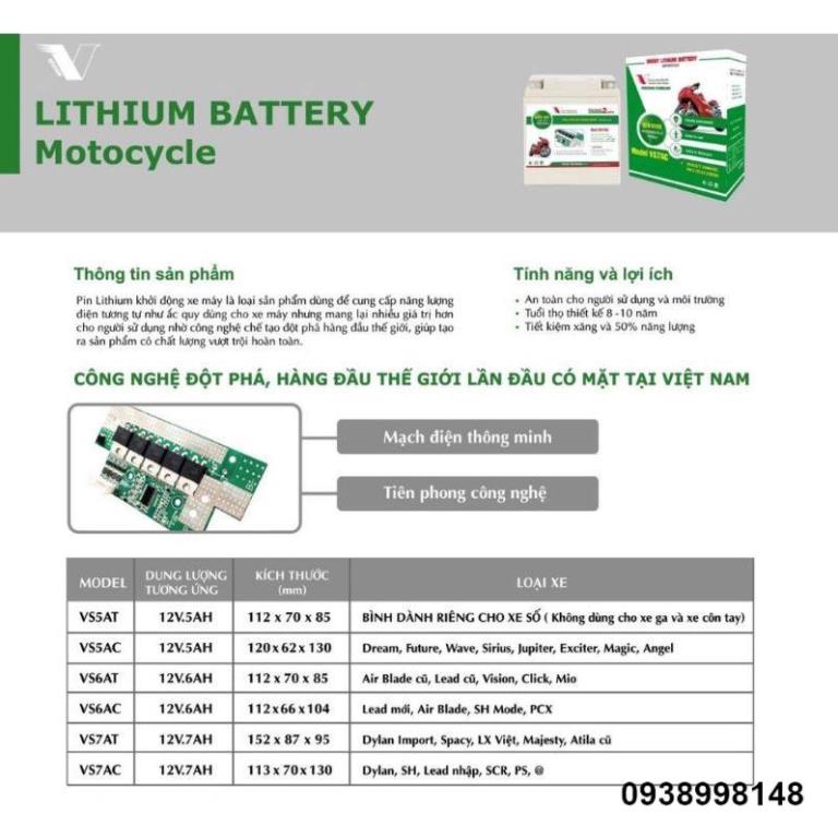 Bình Ắc quy Lithium VS7AC kích thước chuẩn cho GZ, GZ125, GZ150A, SH125, SH150 ...-NTS