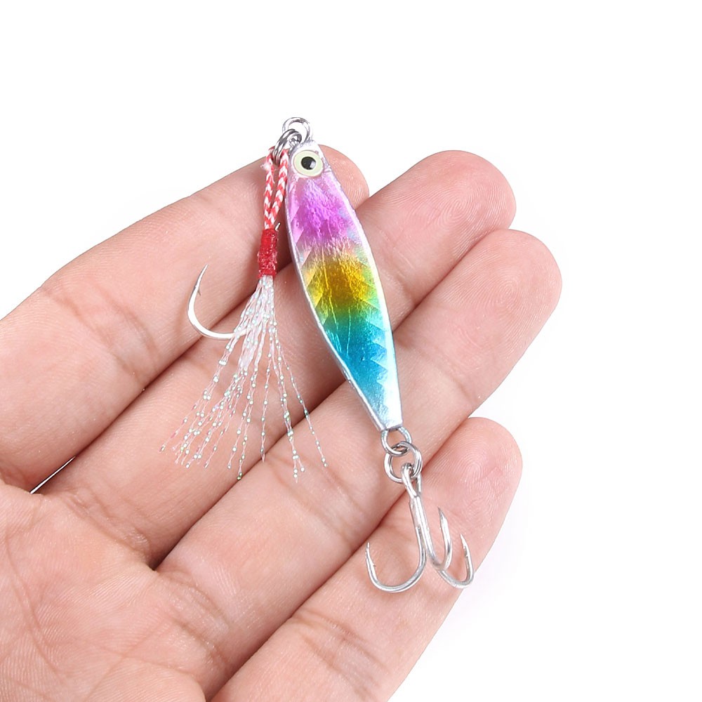 HENGJIA 1PCS 7G 10G 15G 20G Mồi câu cá giả bằng kim loại với móc câu cá sắc bén Laser Lead Fishing Lure Jig Metal Bait