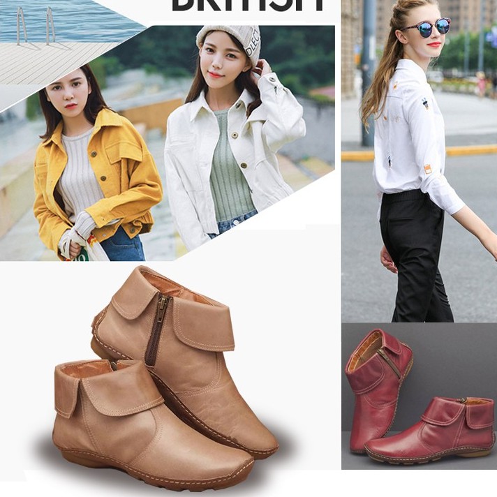 Giày boot mũi tròn có dây kéo xinh xắn hợp thời trang dành cho nữ