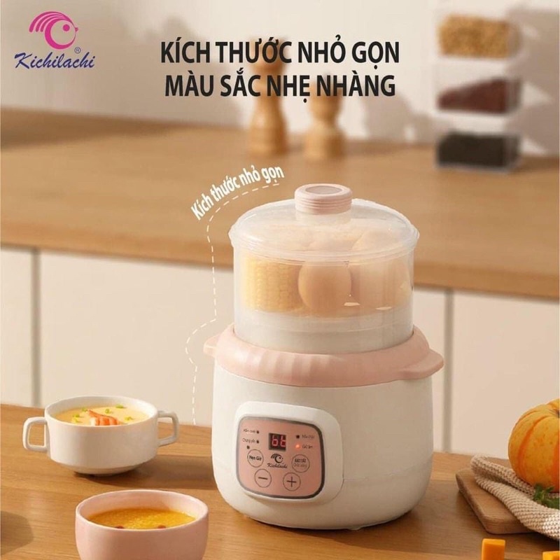 NỒI NẤU CHÁO CHẬM KICHI 1L KÈM LỒNG HẤP TIỆN LỢI - GỌN NHẸ CHO MẸ 💯