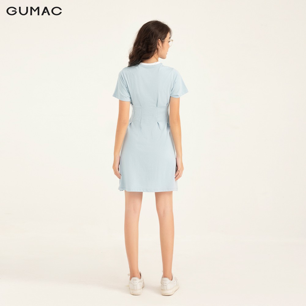 Đầm thun nữ GUMAC xếp ly trẻ trung màu xanh đủ size basic DB1157 | BigBuy360 - bigbuy360.vn