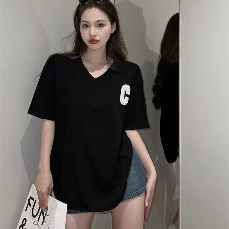 Áo Thun Tay Ngắn Dáng Rộng Thêu Họa Tiết Thời Trang Mùa Hè Hàn Quốc 2022 Mới Cho Nữ