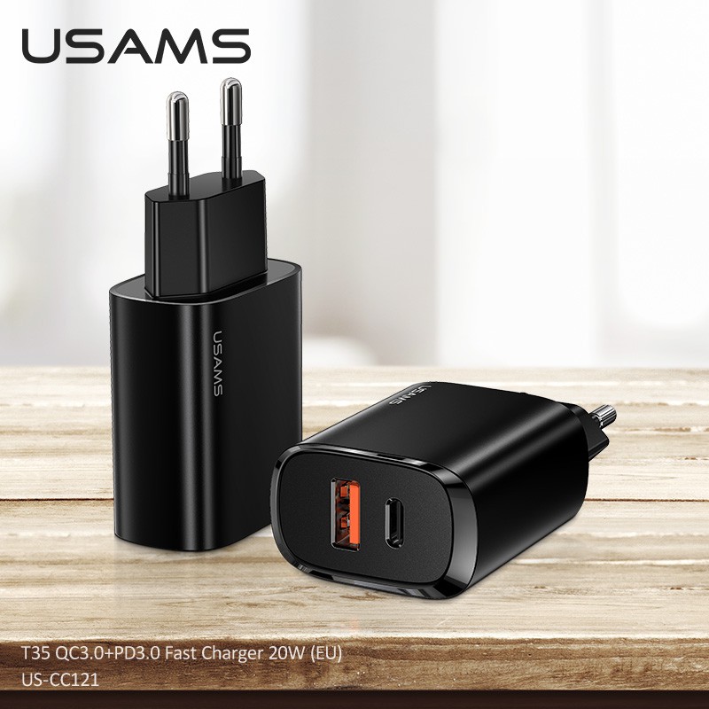 Củ Sạc Nhanh Usams T35 Cc121 Qc3.0 + Pd3.0 20w Cho Ios