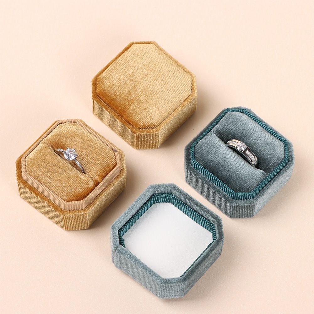 Hộp đựng nhẫn cưới kiểu hình lục giác chất liệu nhung nhiều màu nắp tháo rời được