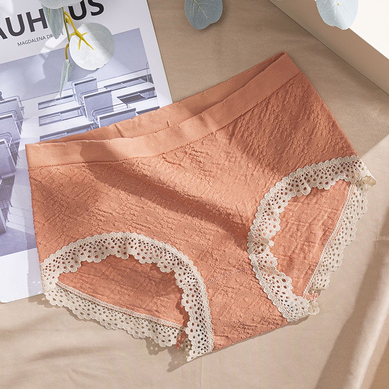 Quần Lót Cotton Lưng Vừa Phối Ren Kháng Khuẩn Xinh Xắn Cho Nữ