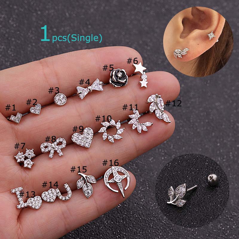 Bông Tai Dạng Kim Xỏ Thanh Tạ Đính Đá Xinh Xắn Thời Trang 16G