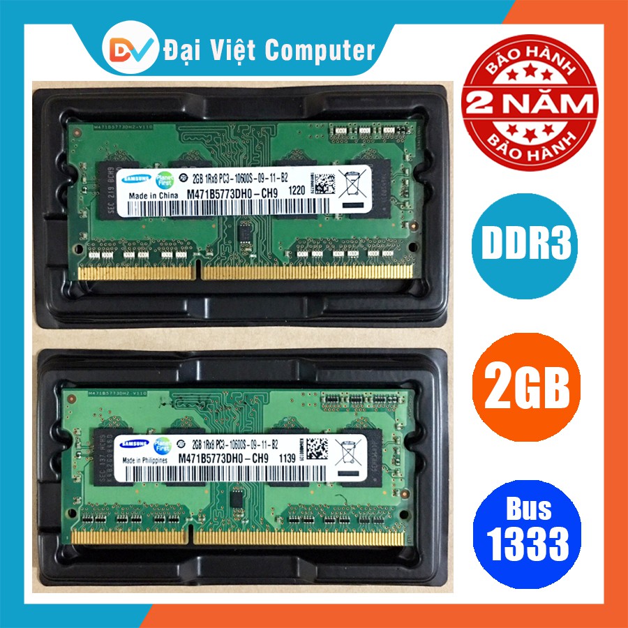 Ram Laptop 2GB DDR3 Bus 1333 PC3 10600s (hãng ngẫu nhiên) samsung hynix kingston ...