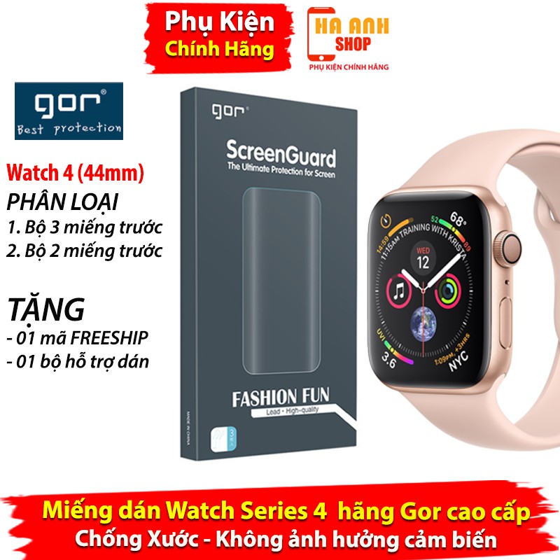 Bộ 3 Miếng dán Apple watch Series 4(44mm) hãng Gor cao cấp full màn