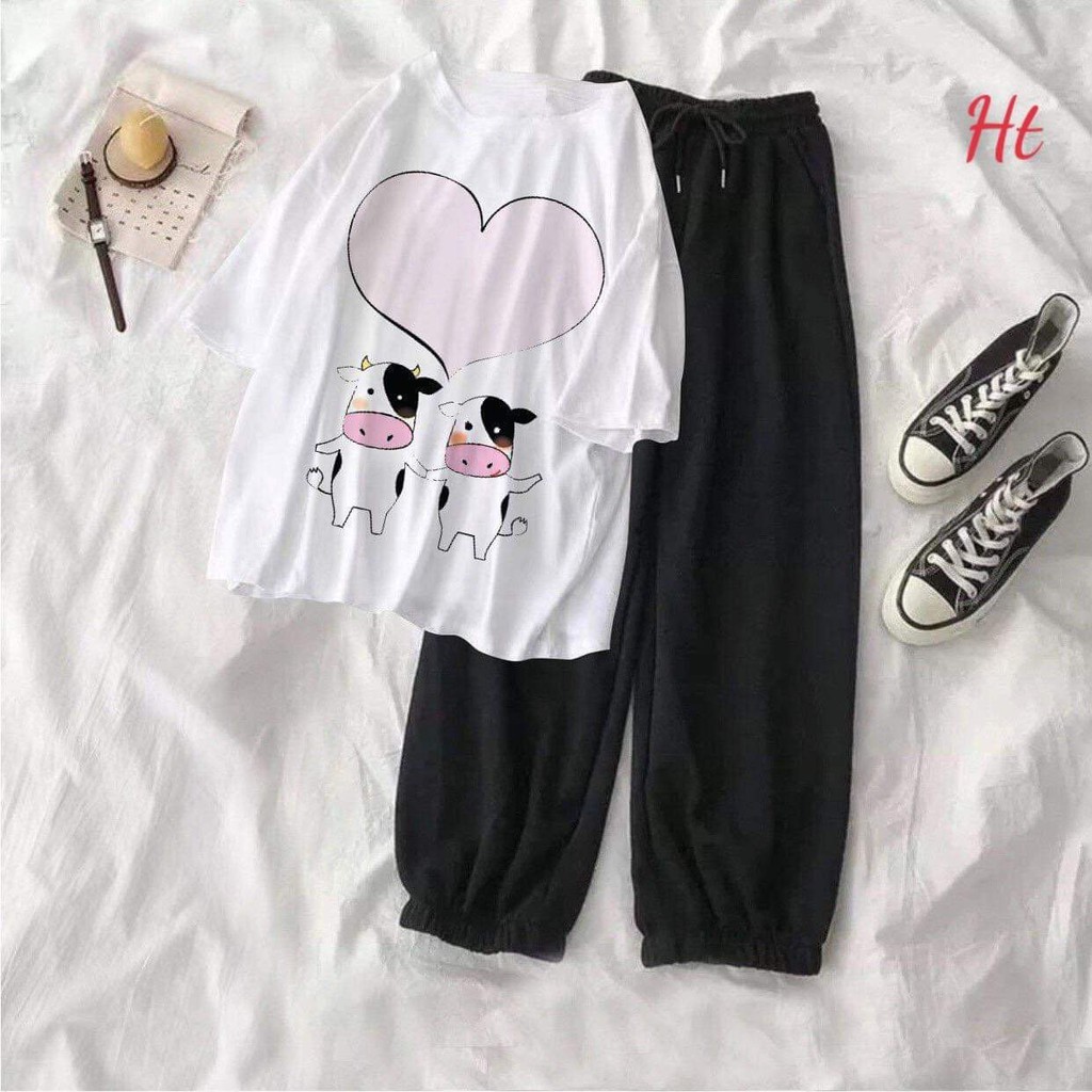Sét áo bò sữa Kute + quần bom đen HTH0521
