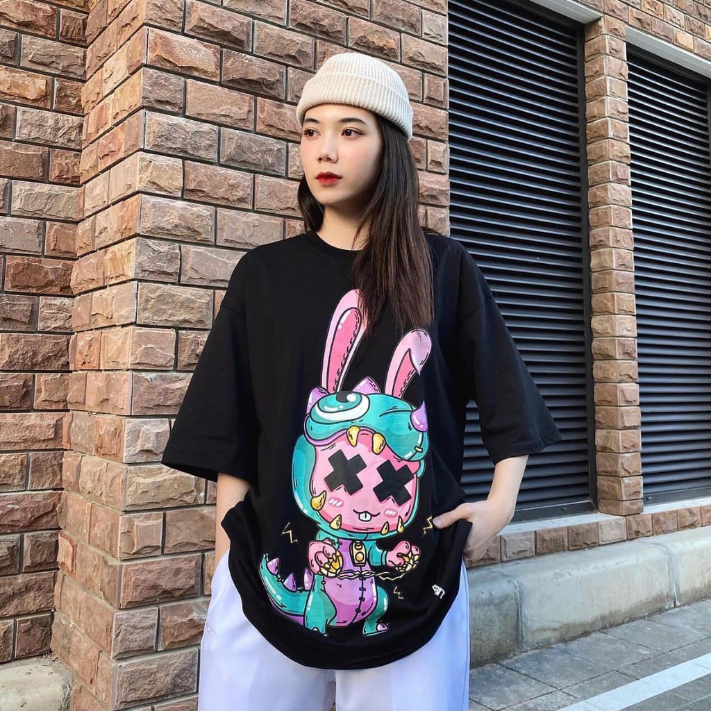 Áo thun THỎ ROBOT tay lỡ dáng suông phom rông mặc đôi nam nữ hàng có size chất thun dày dặn co giãn