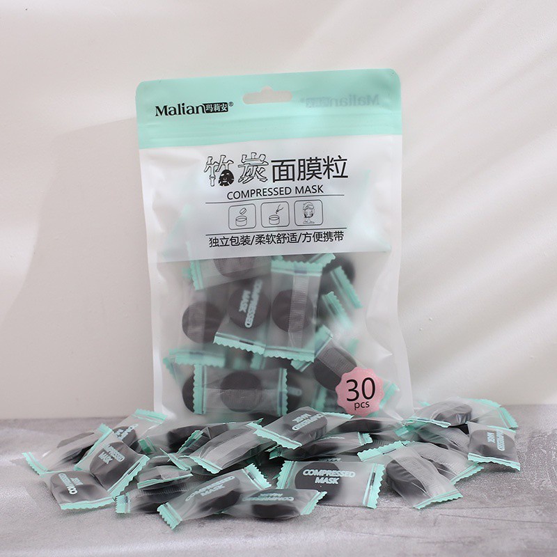 Set 30 mặt nạ giấy nén bằng than tre tự nhiên màu đen làm trắng da DIY