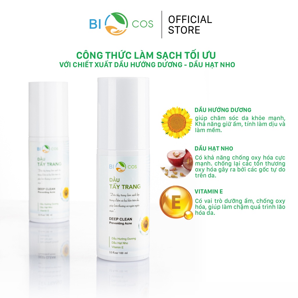 Dầu Tẩy Trang Làm Sạch Sâu 100ml Deep Clean Preventing Acne BIOCOS - Tẩy Trang, Làm Sạch, Giữ Ẩm, Dưỡng Mềm Da