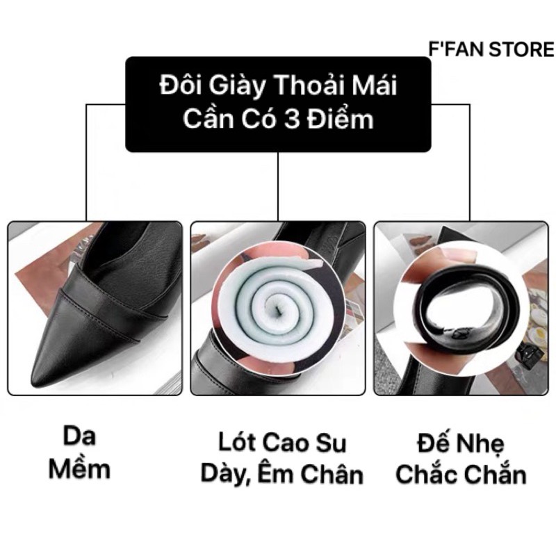 Giày Gót Nhọn [Da THẬT] Da Mềm Như Bún Cao Gót Công Sở Văn Phòng Nữ Vạt Ngang FFAN STORE