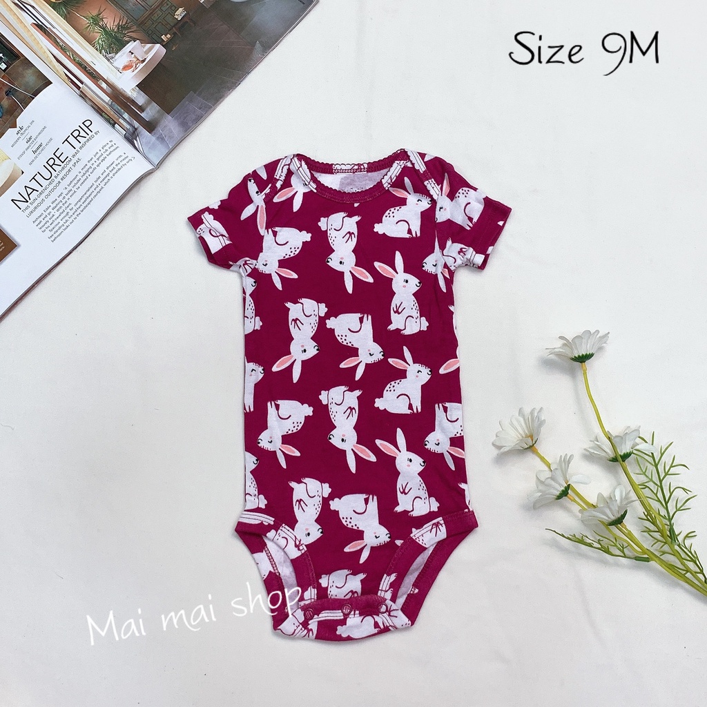 (6-9M chọn màu- gái) Body chip TAY NGẮN xuất dư cổ tròn, cổ đáp chéo cho bé gái sz 6-9M- Bộ liền thân cho bé