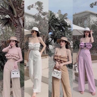 BÁN SỈ SET ÁO 2 DÂY BÈO TẦNG MIX QUẦN SUÔNG