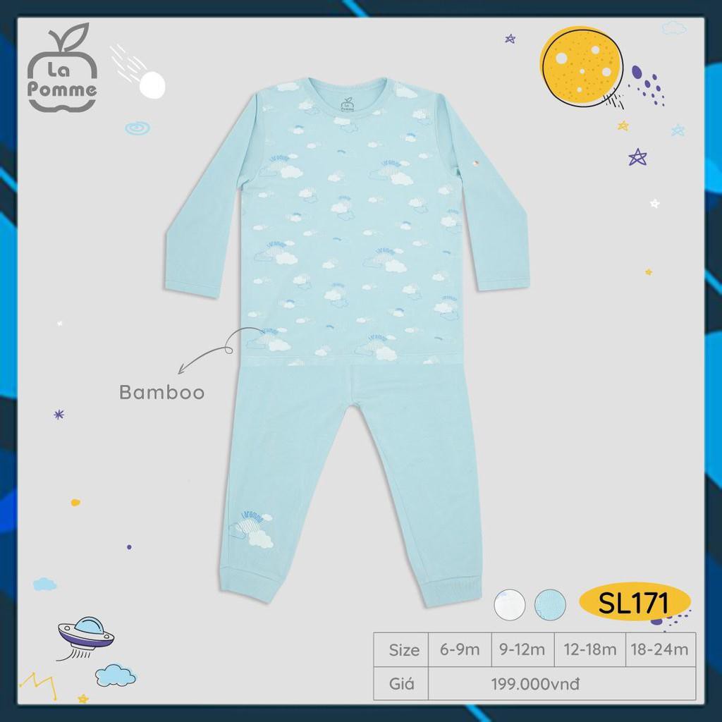 SL171 Bộ quần áo trẻ em dài tay La pomme bé trai bé gái họa tiết đám mây (hai màu trắng xanh) chất liệu bamboo sợi tre