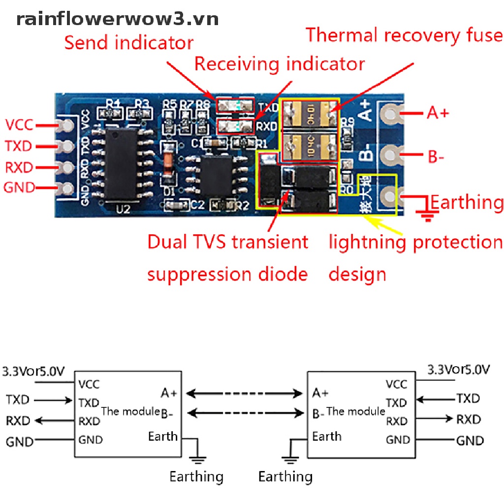 Mô Đun Chuyển Đổi Uart Sang RS485 RS485 Sang TTL Chuyên Dụng