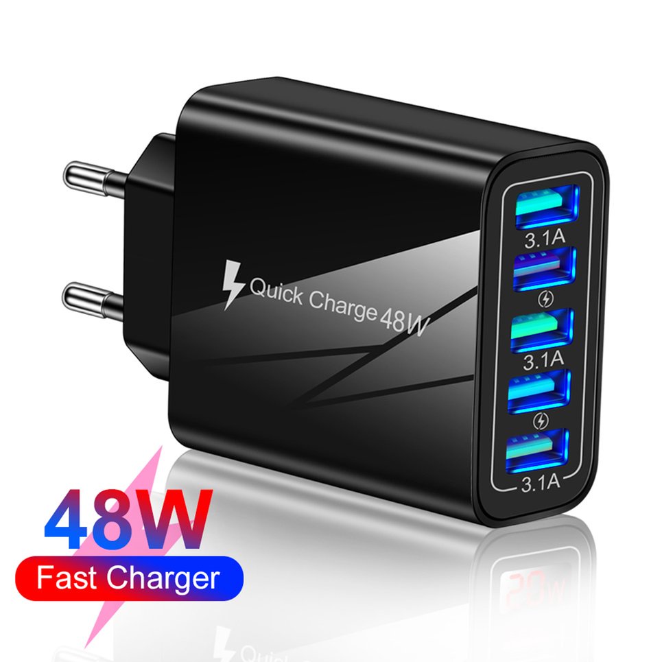 USB Charger 5 Ports Quick Charge Universal Wall Chargers Luminous Wall Charger