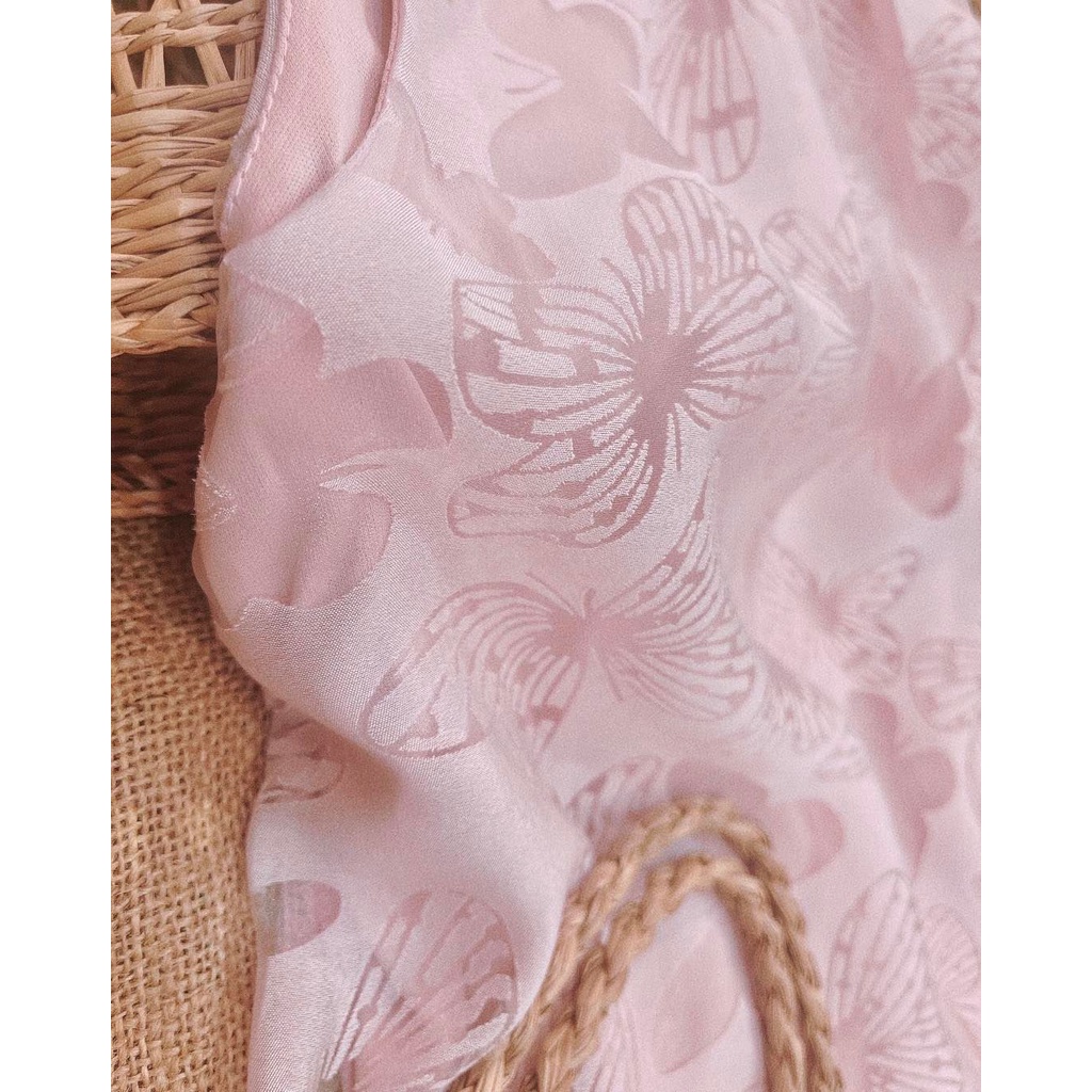 Đầm sát nách hồng họa tiết bướm, Váy ba lỗ dáng suông babydoll Cao Cấp mặc đi chơi dự tiệc nữ tính quyến rũ - MiNhi