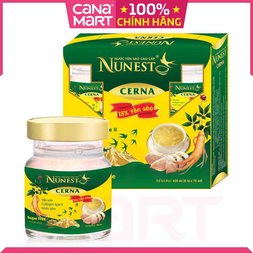 Nước yến sào Nunest Cerna dành cho người bệnh tiểu đường (6 lọ x 70ml)