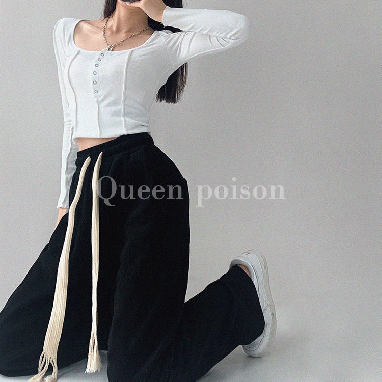 Quần COZOKC thể thao ống rộng lưng cao phong cách Hàn Quốc