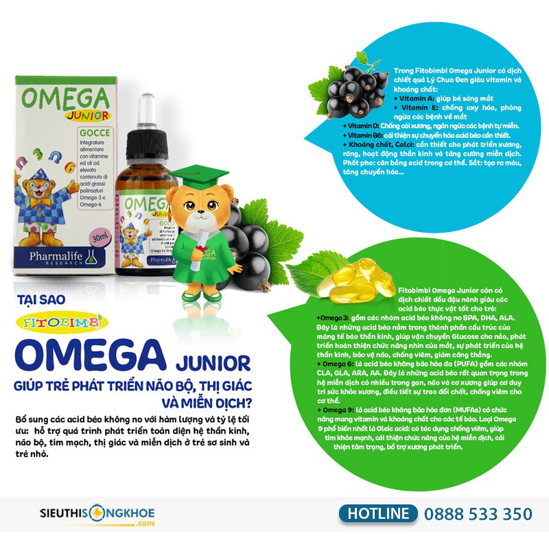 Fitobimbi Omega Junior - Phát triển trí não cho bé (Lọ nhỏ giọt 30ml)