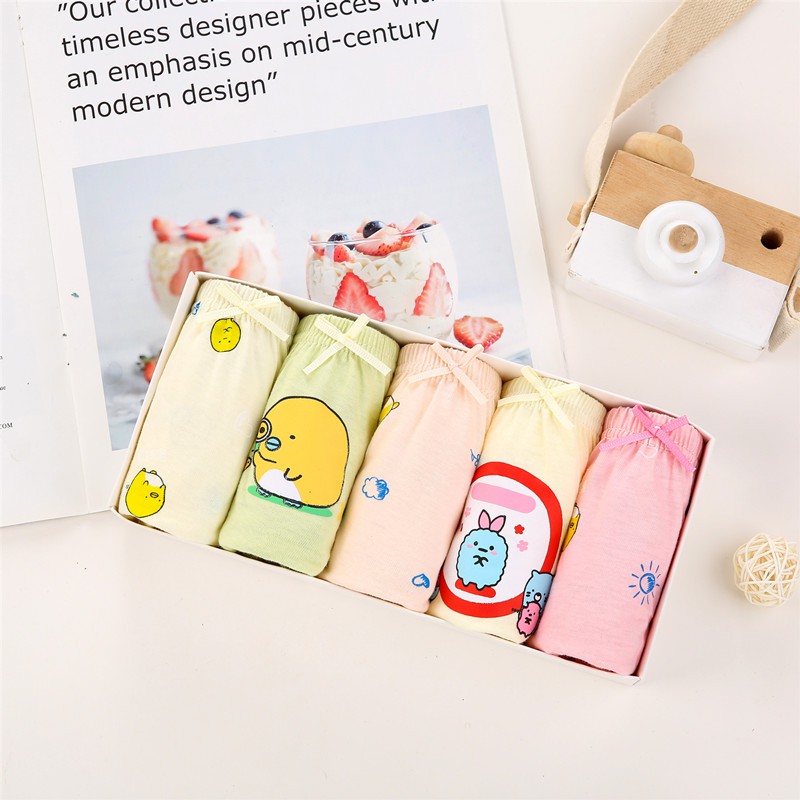 Set 5 quần lót bé gái Hàn Quốc 100% vải cotton thoáng mát, an toàn cho sức khỏe của bé mẫu Happy-Lovely-Vàng