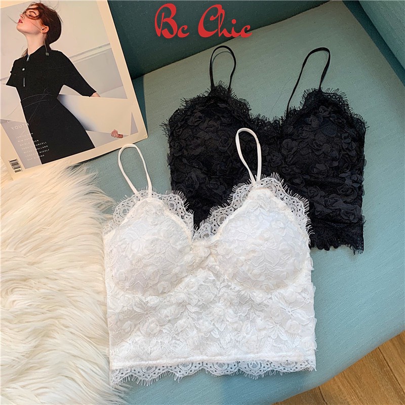 Áo lót nữ, áo bra hoa hồng chéo B3135 có đệm mút, chun lưng trẻ trung BC_CHIC LINGERIE