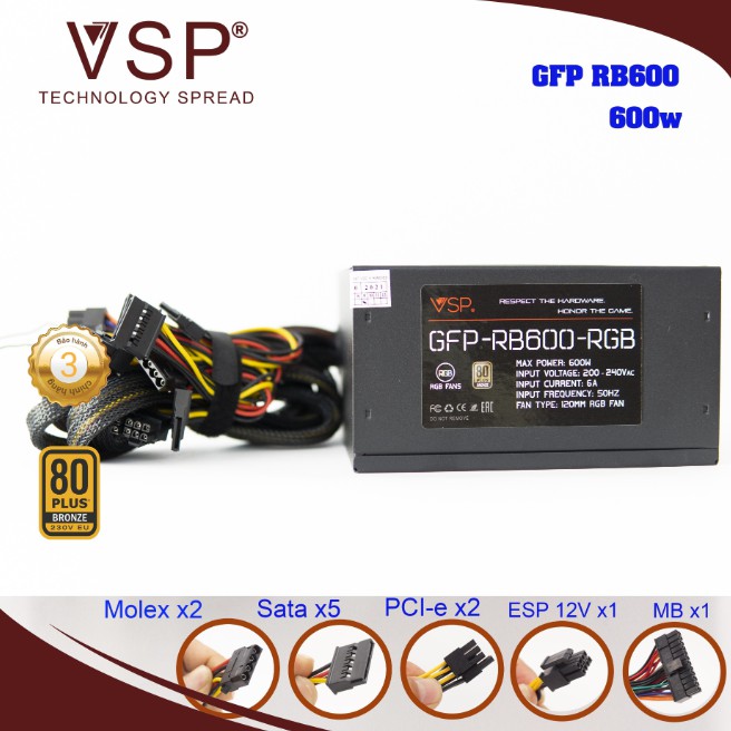 Nguồn Vision GFP-RB600-RGB 600W, GFP-RB700-RGB 700W - NGUỒN CÔNG SUẤT THỰC - CHUYÊN PC GAMING