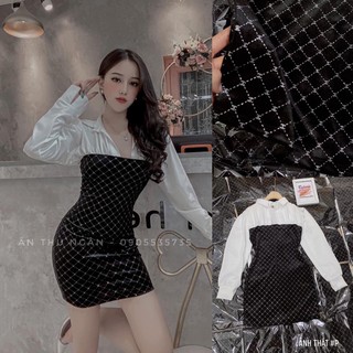 Váy body nhung lấp lánh phối sơ mi✌️Ảnh thật