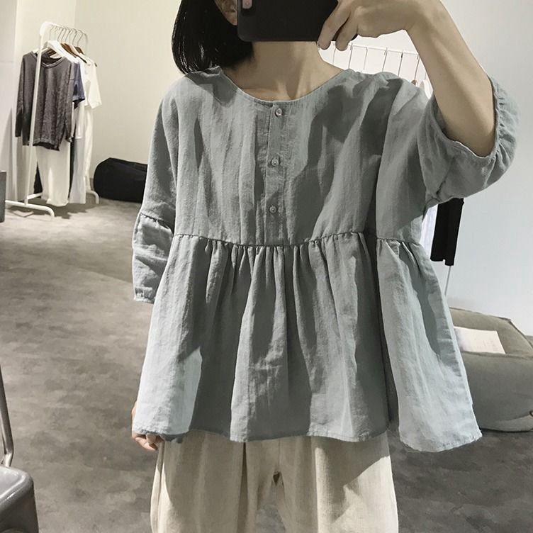 Áo Kiểu Búp Bê Dáng Rộng Vải Cotton Thoáng Khí Thiết Kế Cỡ Lớn Thời Trang Trẻ Trung Cho Nữ