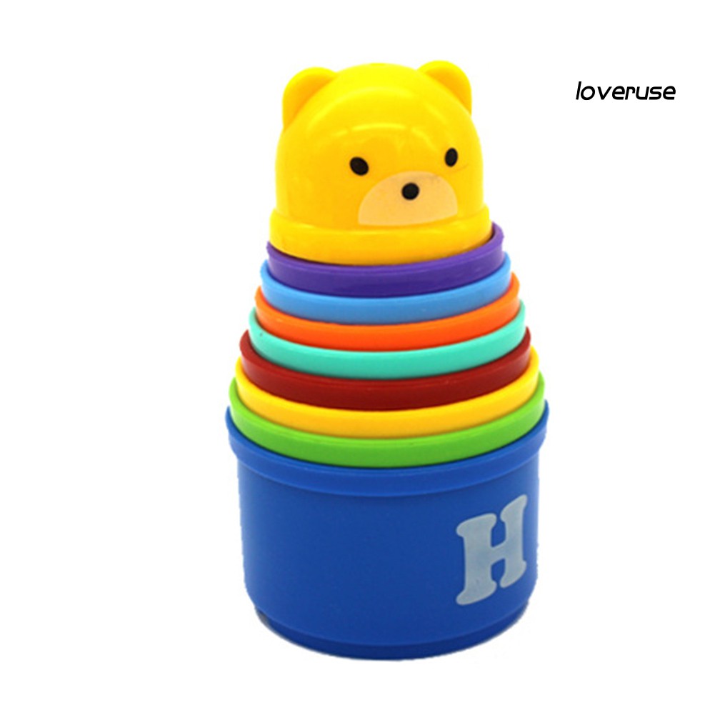 Set 9 Cốc Nhựa Đồ Chơi In Hình Gấu Dễ Thương Cho Bé