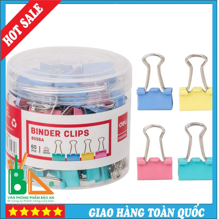 Hộp 60c Kẹp Bướm Kẹp Màu 15mm Deli 8556 - nhỏ nhắn, xinh xắn, là loại kẹp phổ biến