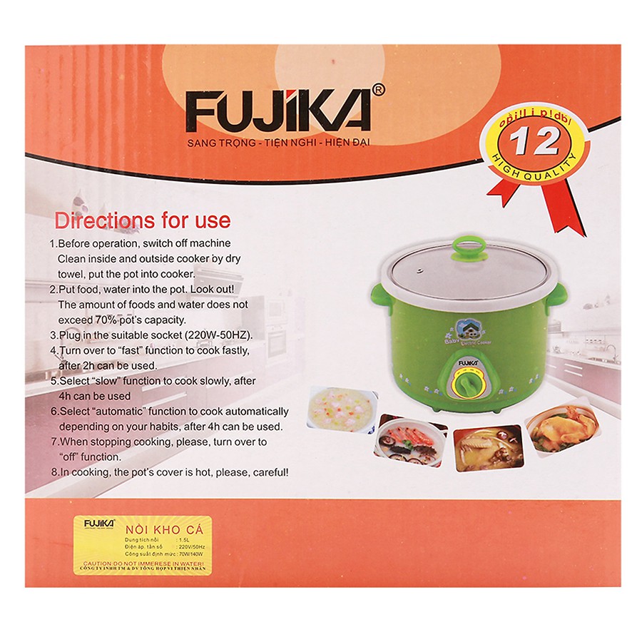 Nồi Kho Cá Điện Đa Năng FUJIKA-FJ-KC15 / FJ-KC25 - Nồi Nấu Cháo Chậm Cho Bé Ăn Dặm - Nồi Hầm Chậm - BAKEN