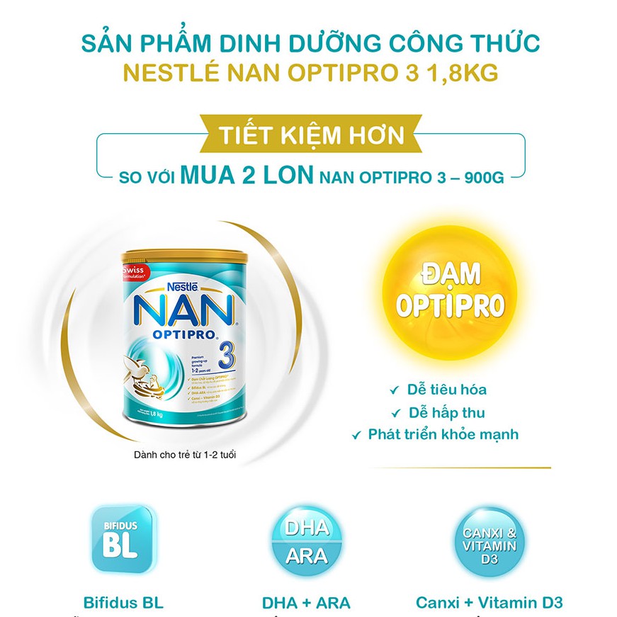 Sữa Bột Nestle NAN Optipro 3 1.7kg (date mới) mẫu mới