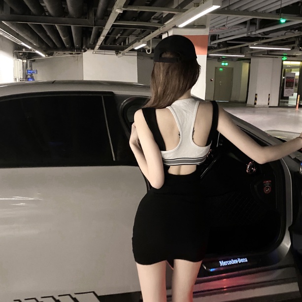 Sexy beautiful back temperament slim fit fake two-piece vest skirt women's summer Korean version close waist thin short Hip Wrap Dress