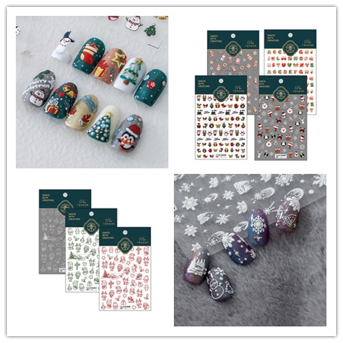 Miếng Dán Móng Tay 5D DIY Họa Tiết Giáng Sinh Đơn Giản Cho Nữ