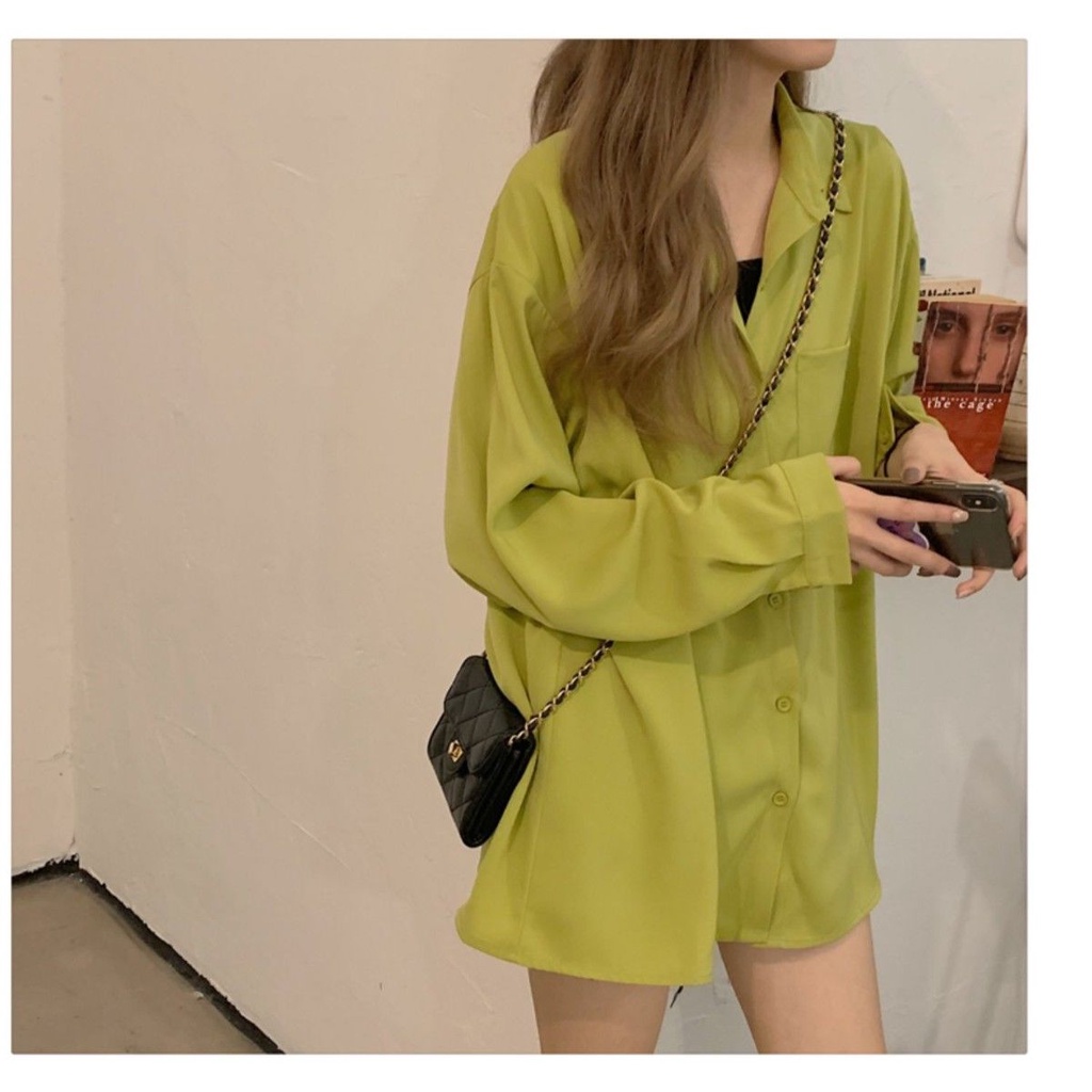 Áo Sơ Mi Chiffon Mỏng Dáng Rộng Màu Xanh Bơ Thời Trang Mùa Hè Dành Cho Nữ