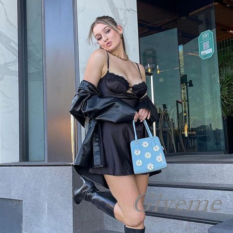 Givenme Đầm Hai Dây In Hoa / Kẻ Sọc / Hoa Thời Trang Nữ Tính