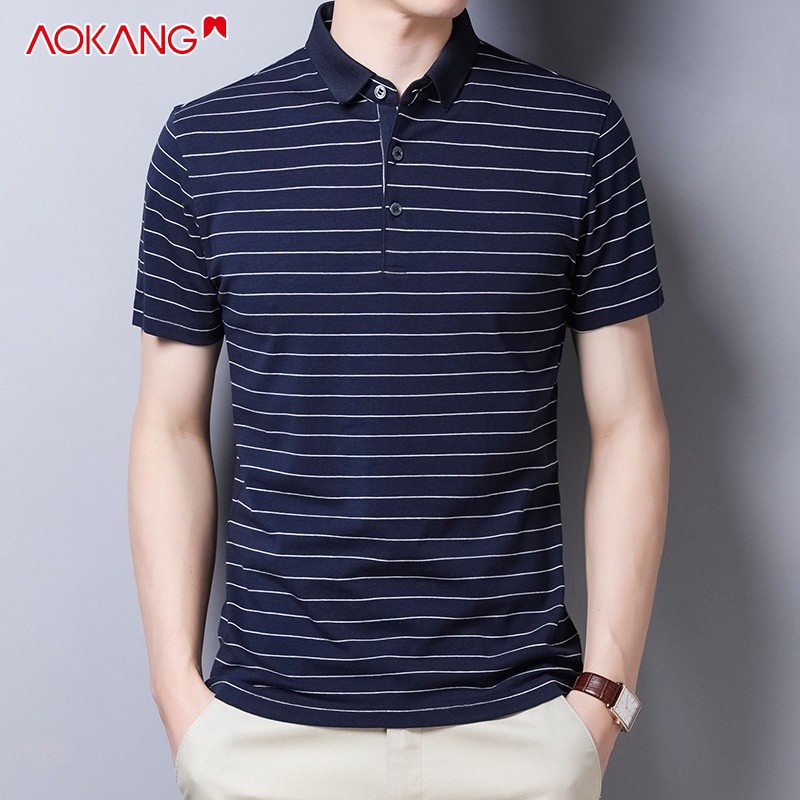 Áo thun polo AOKANG cotton tay ngắn họa tiết kẻ sọc thời trang mùa hè dành cho nam trung niên