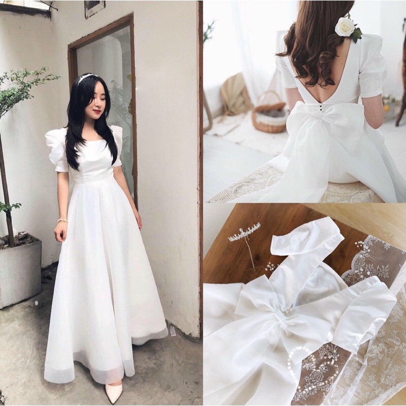 ĐẦM KHOÉT LƯNG ĐÍNH NƠ XINH XẮN TÙNG 2 LỚP kèm feeback của khách